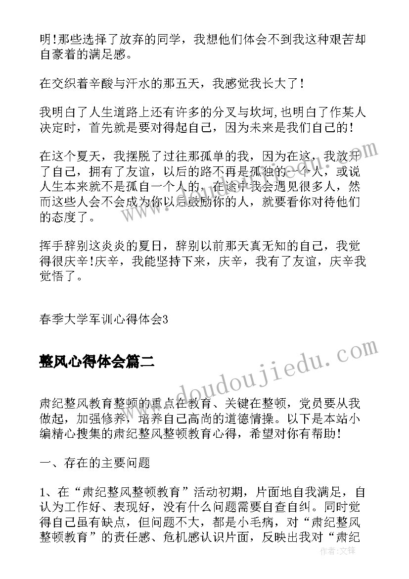 2023年整风心得体会 春季军训心得体会(大全8篇)