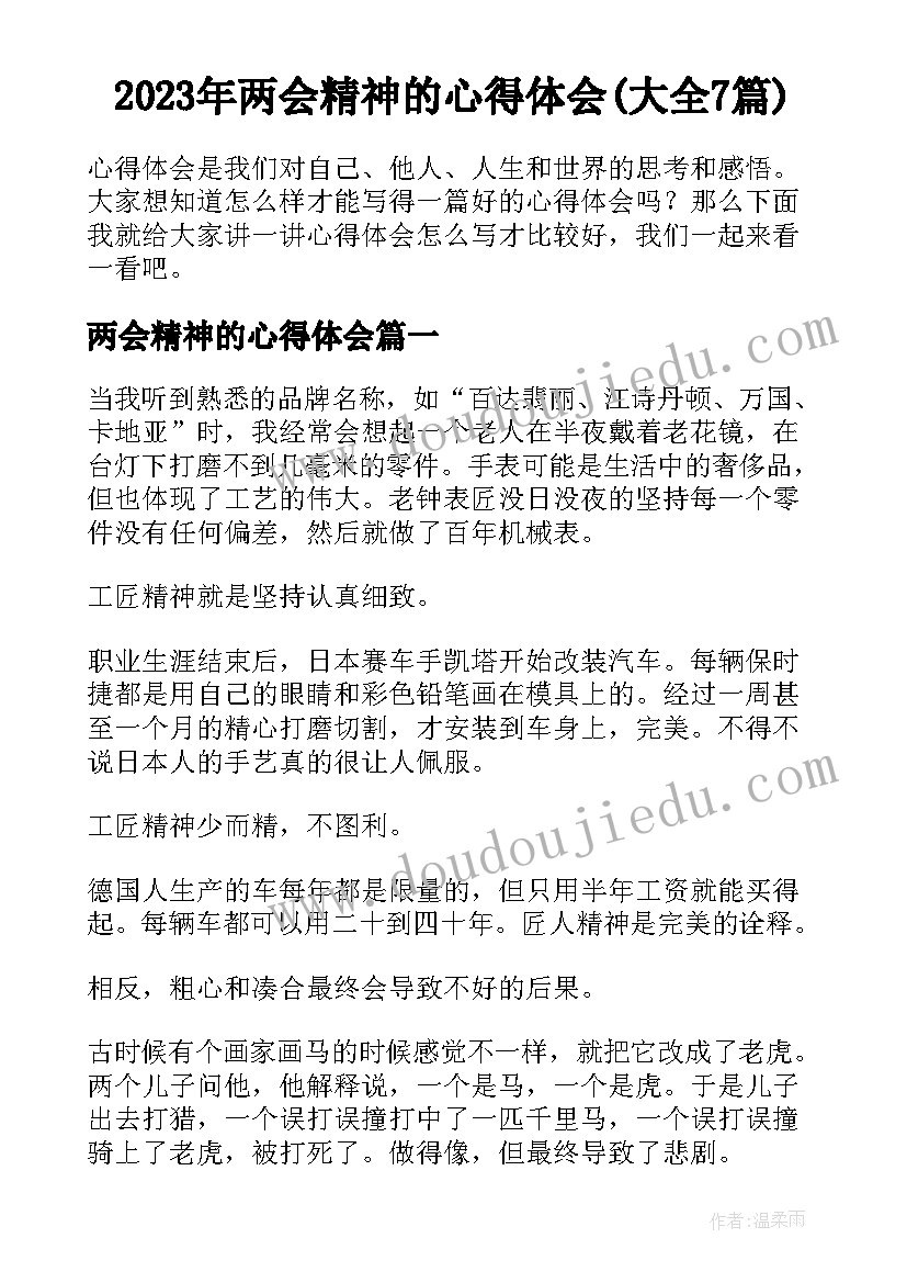 2023年两会精神的心得体会(大全7篇)