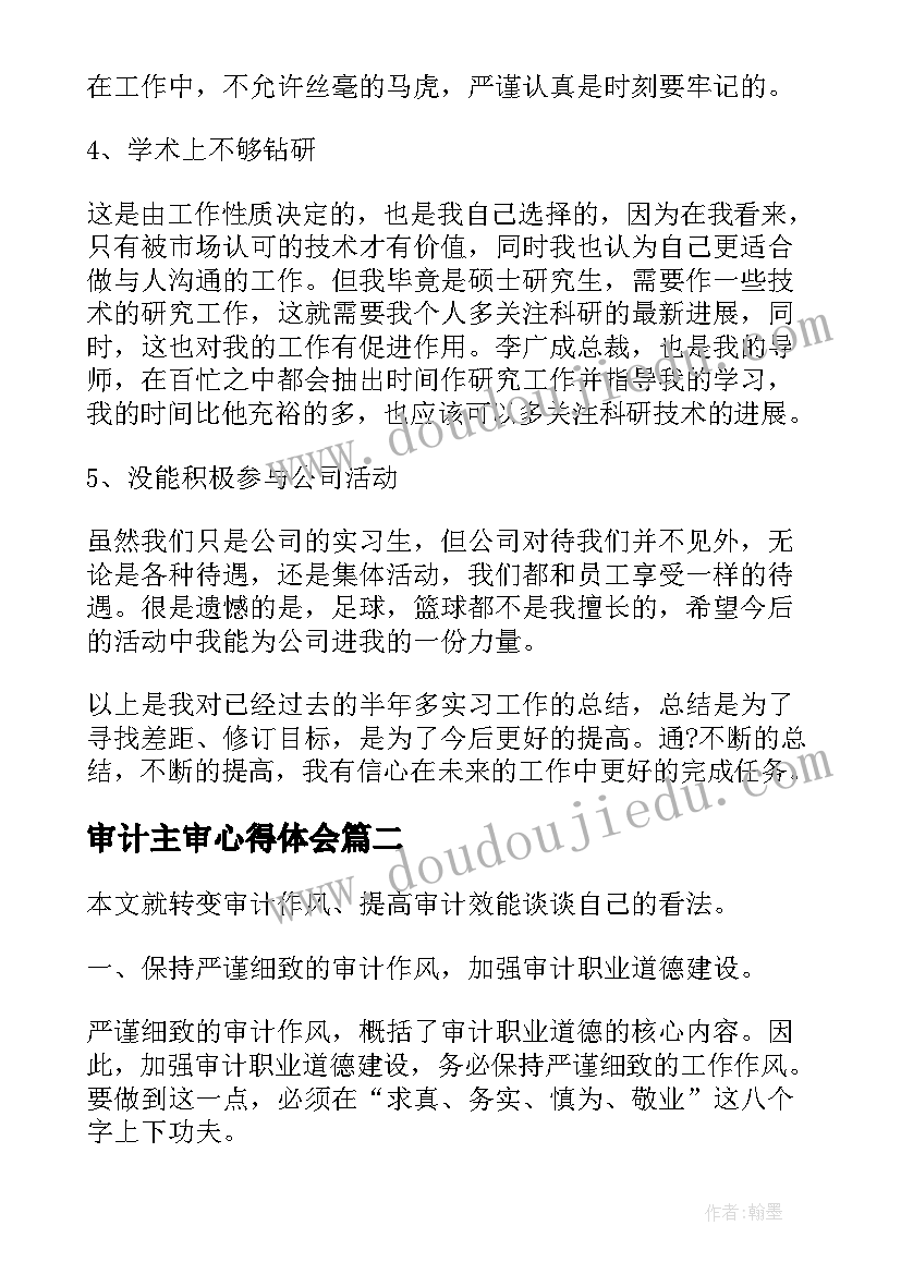 审计主审心得体会(大全5篇)