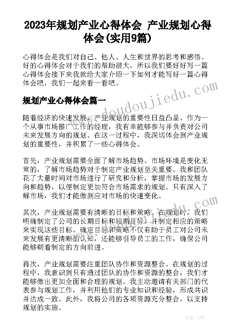 2023年规划产业心得体会 产业规划心得体会(实用9篇)