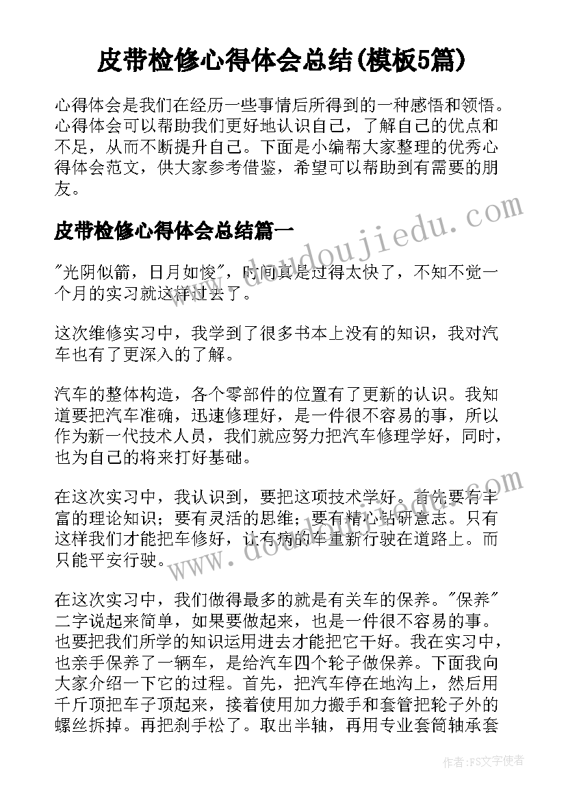 皮带检修心得体会总结(模板5篇)