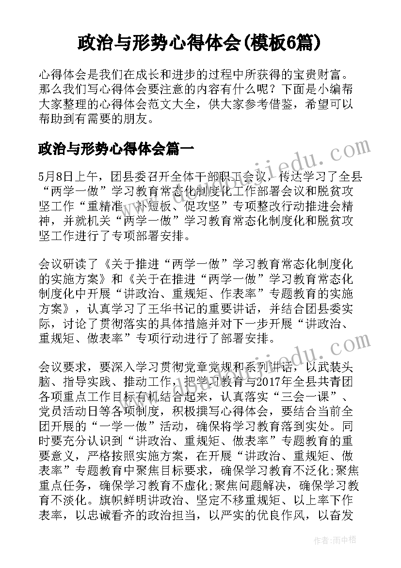 政治与形势心得体会(模板6篇)