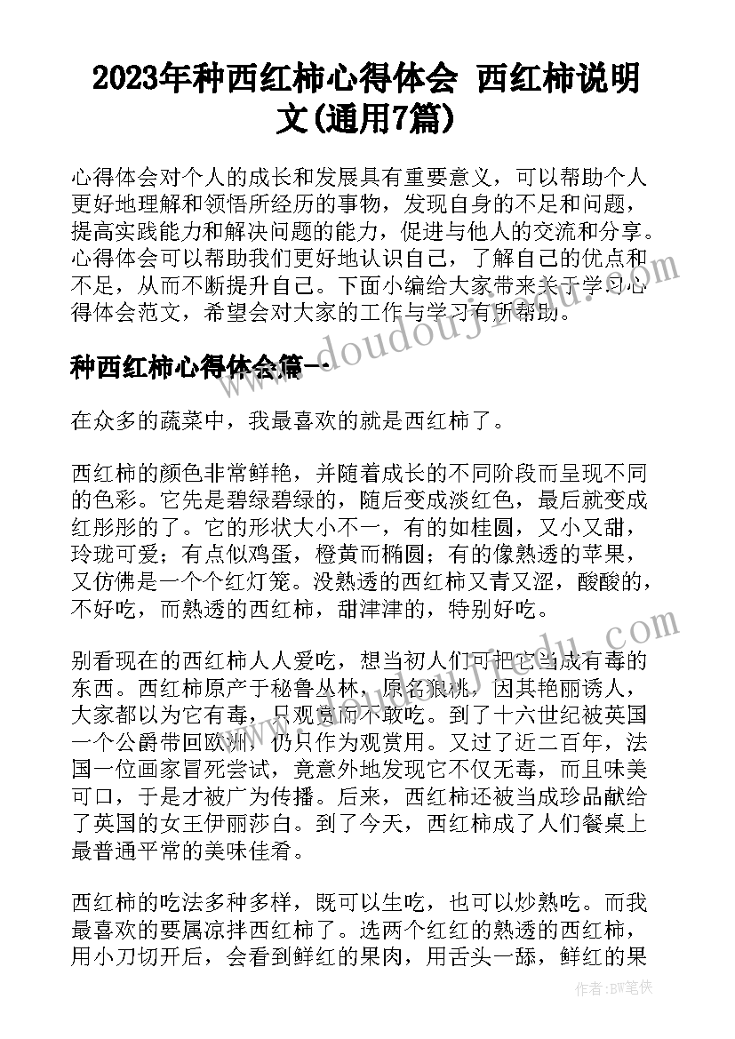 2023年种西红柿心得体会 西红柿说明文(通用7篇)