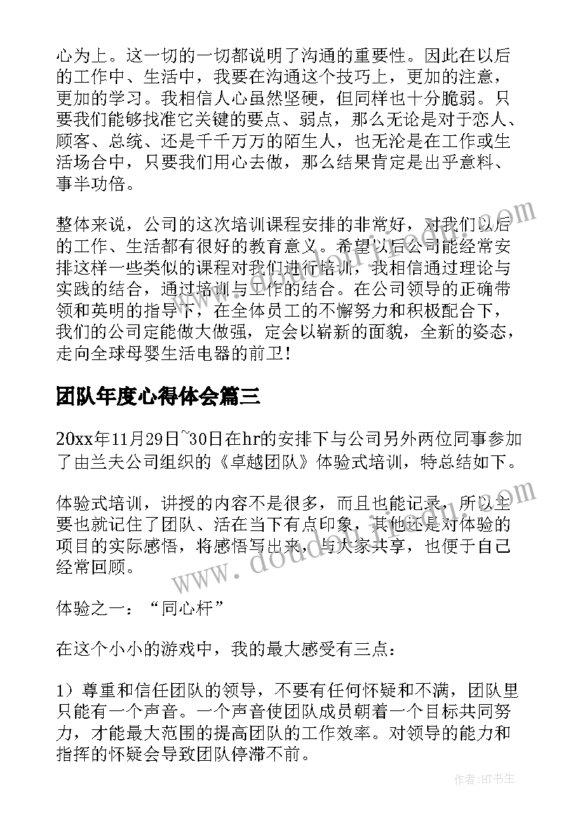 2023年团队年度心得体会(优秀7篇)