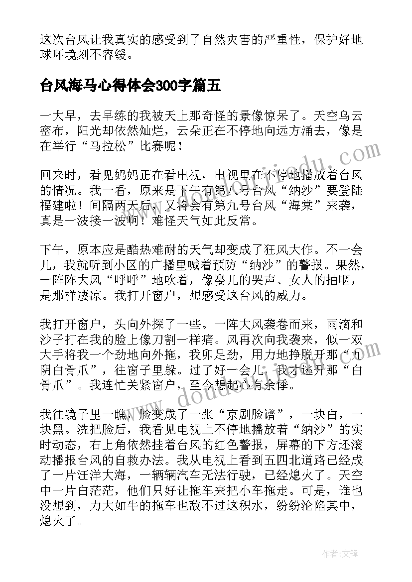 最新台风海马心得体会300字(优秀5篇)