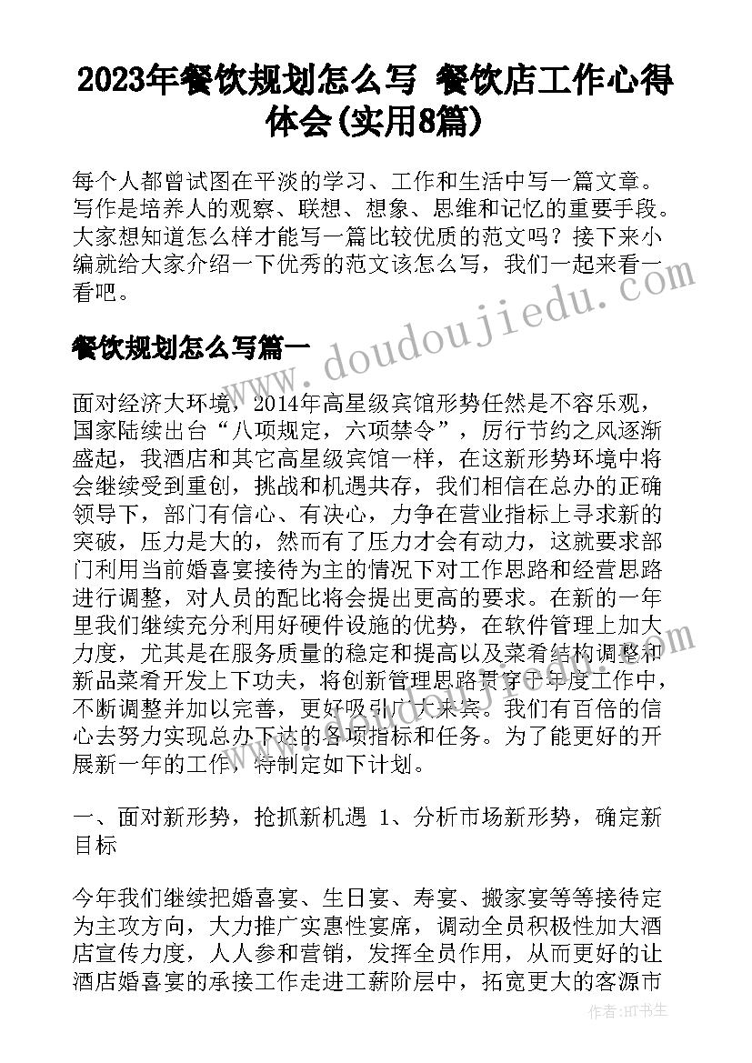 2023年餐饮规划怎么写 餐饮店工作心得体会(实用8篇)