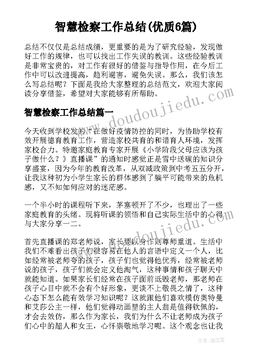 智慧检察工作总结(优质6篇)