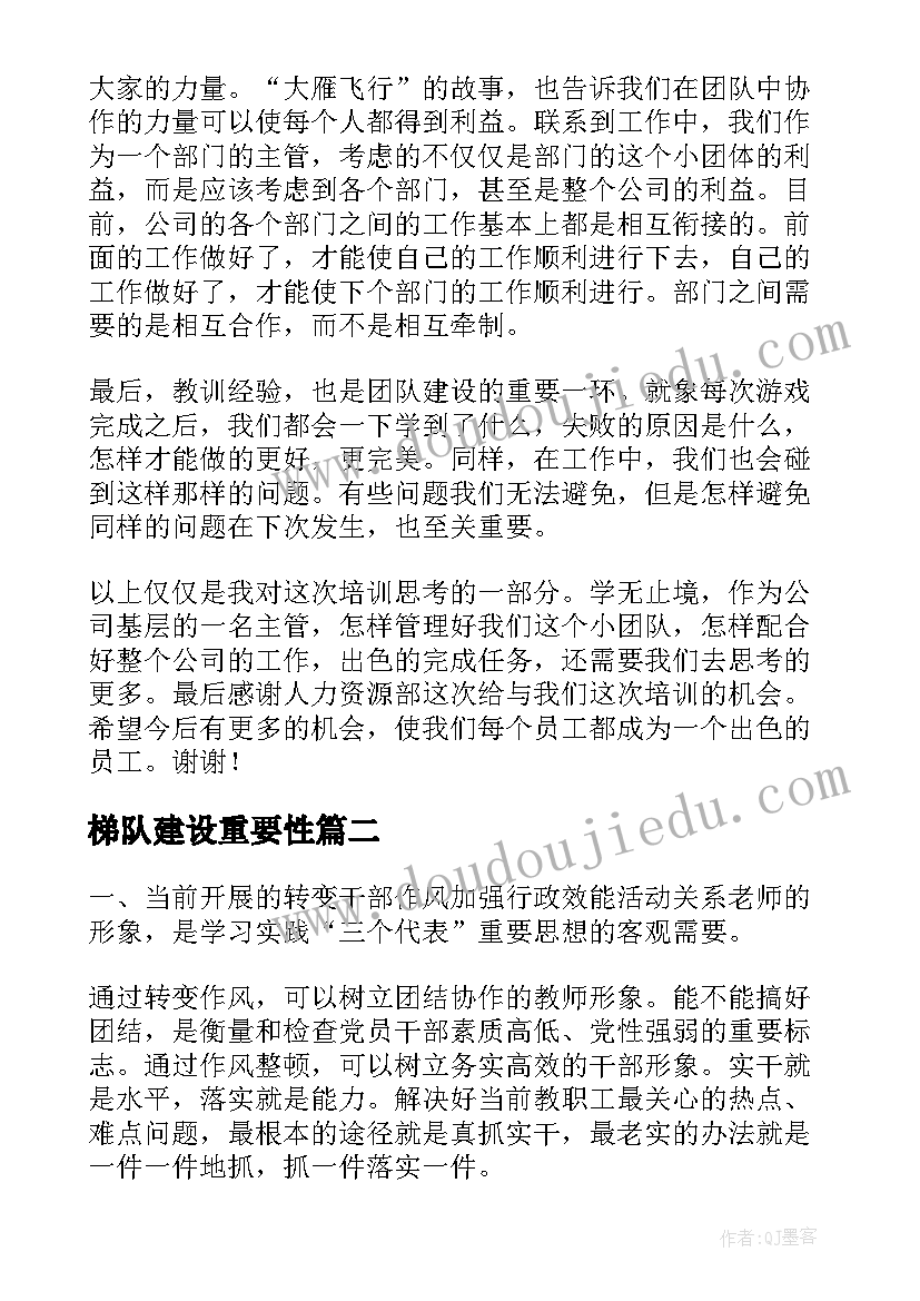 梯队建设重要性 团队建设心得体会(精选5篇)