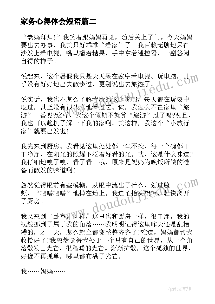 2023年家务心得体会短语(汇总9篇)