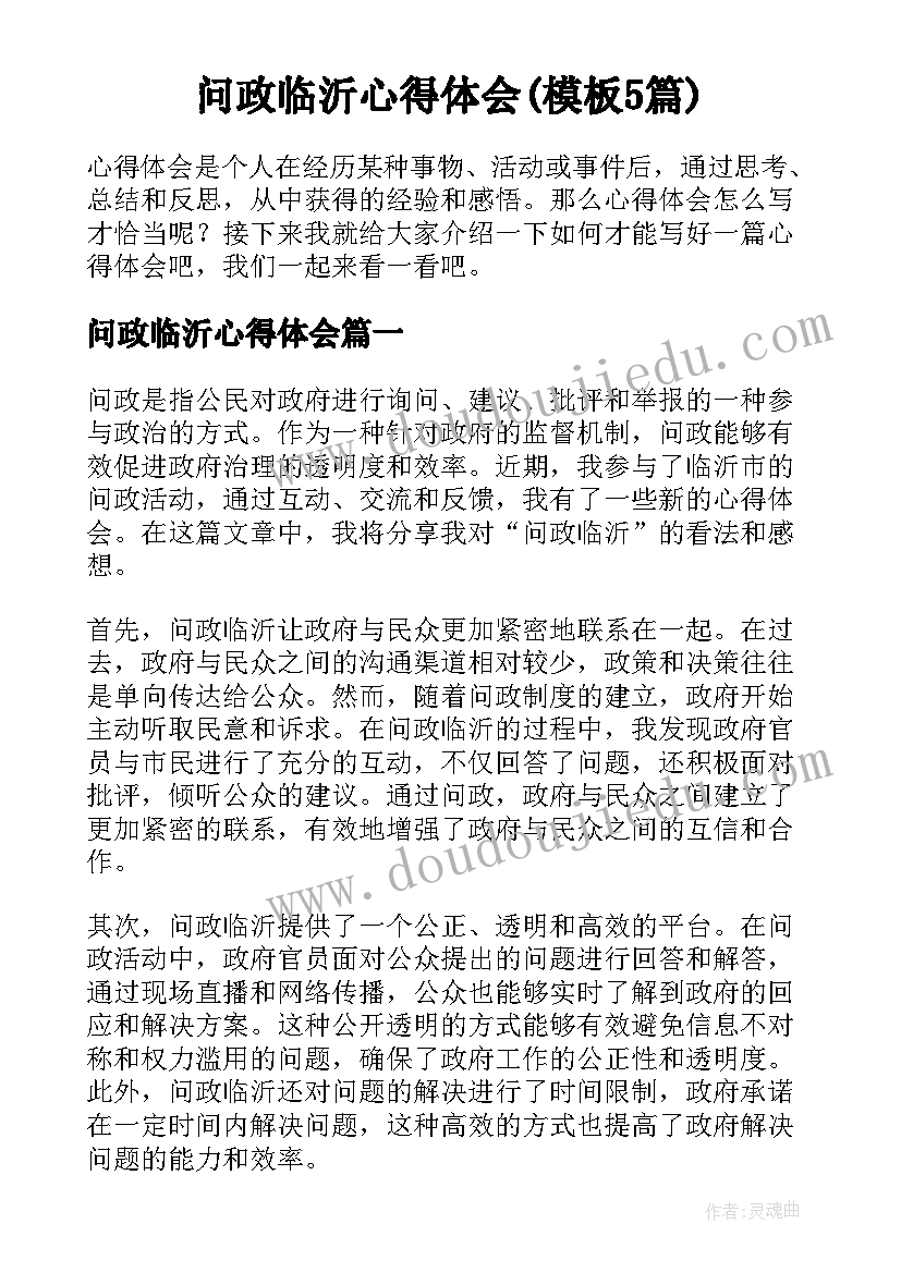 问政临沂心得体会(模板5篇)