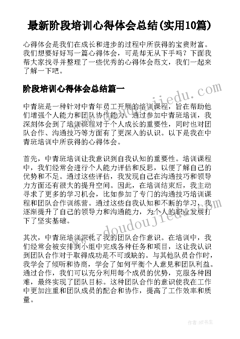 最新阶段培训心得体会总结(实用10篇)