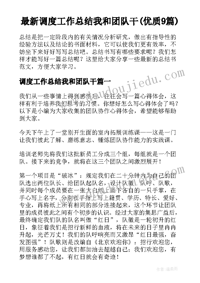 最新调度工作总结我和团队干(优质9篇)