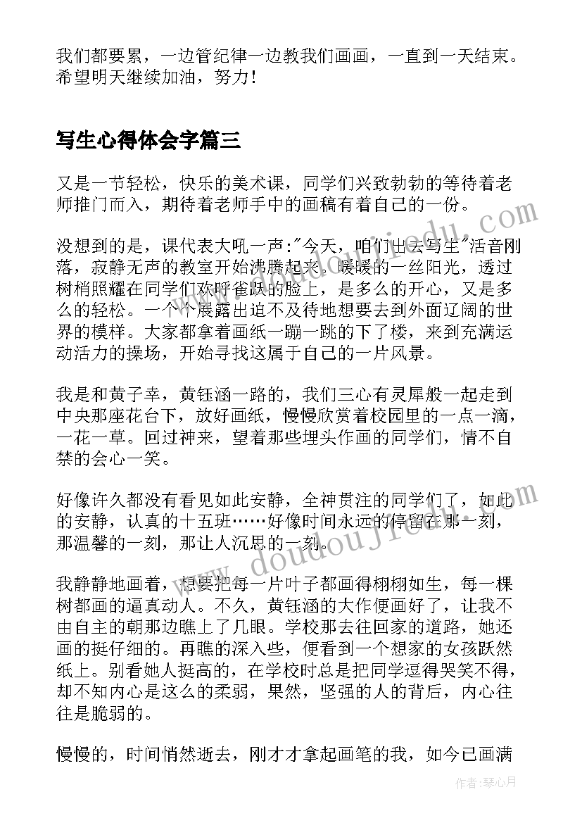 2023年写生心得体会字(大全5篇)