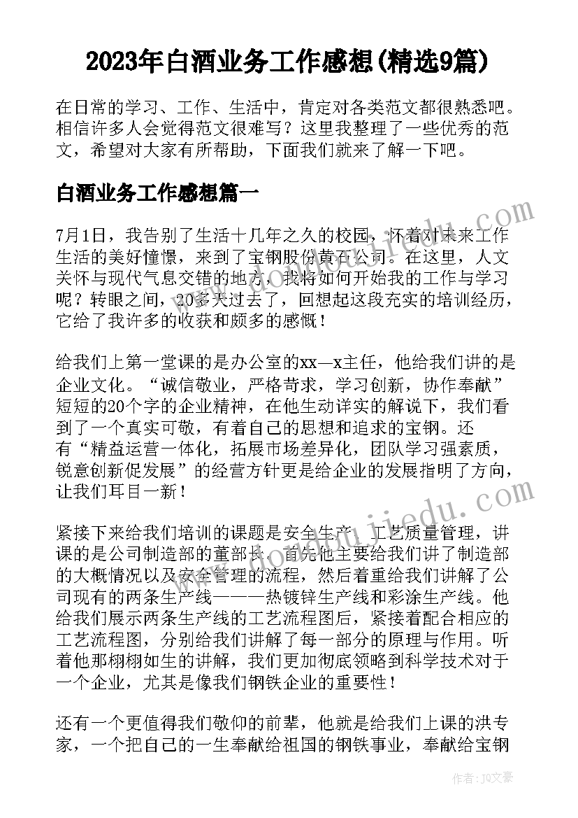 2023年白酒业务工作感想(精选9篇)