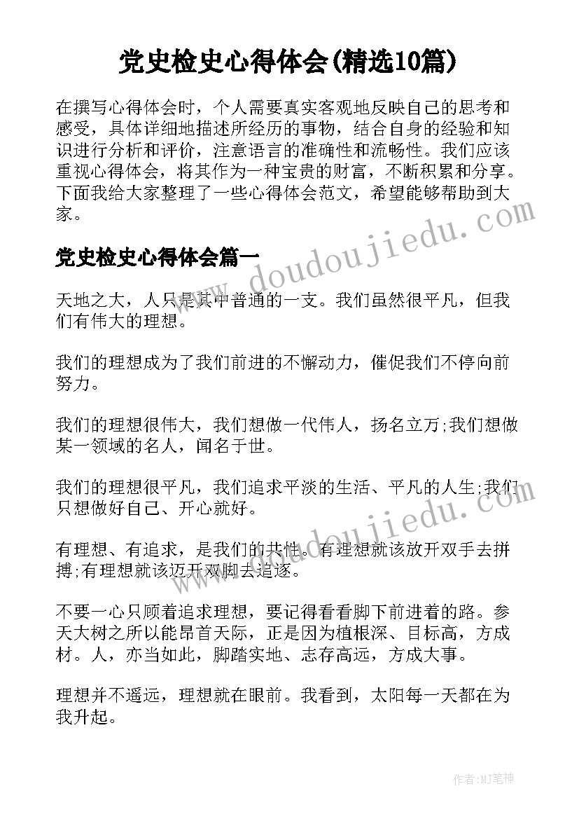 党史检史心得体会(精选10篇)