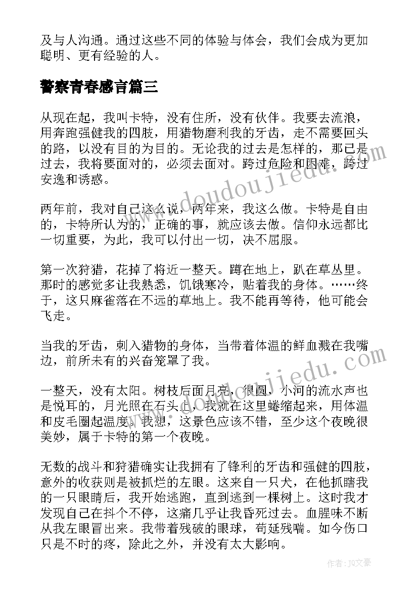 2023年警察青春感言 谱写青春华章心得体会(优质6篇)