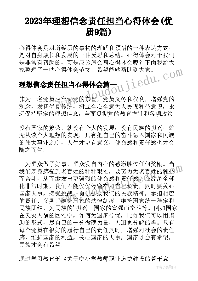 2023年理想信念责任担当心得体会(优质9篇)