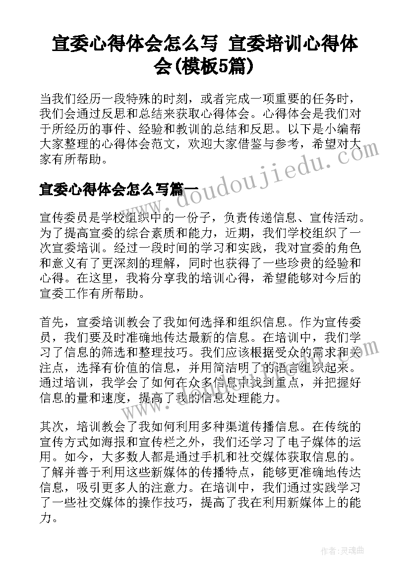 宣委心得体会怎么写 宣委培训心得体会(模板5篇)