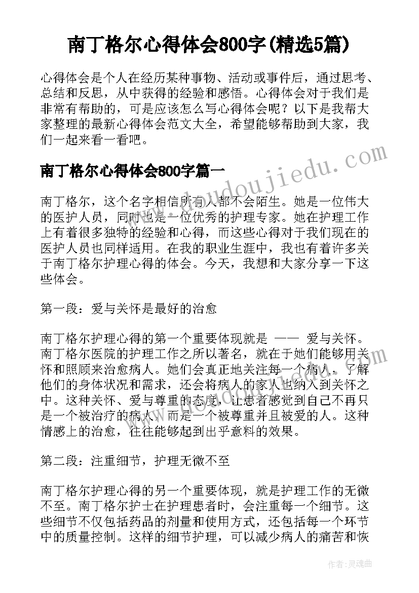 南丁格尔心得体会800字(精选5篇)