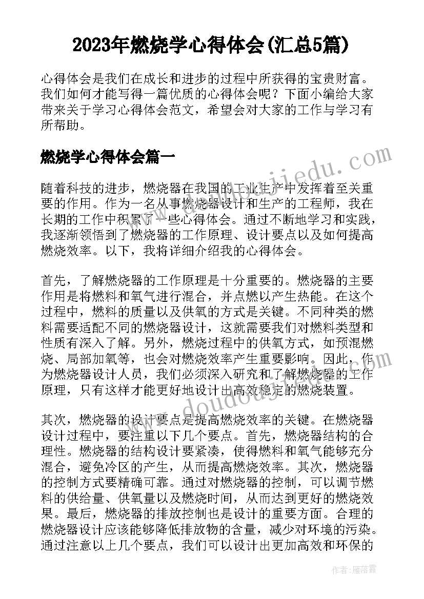 2023年燃烧学心得体会(汇总5篇)