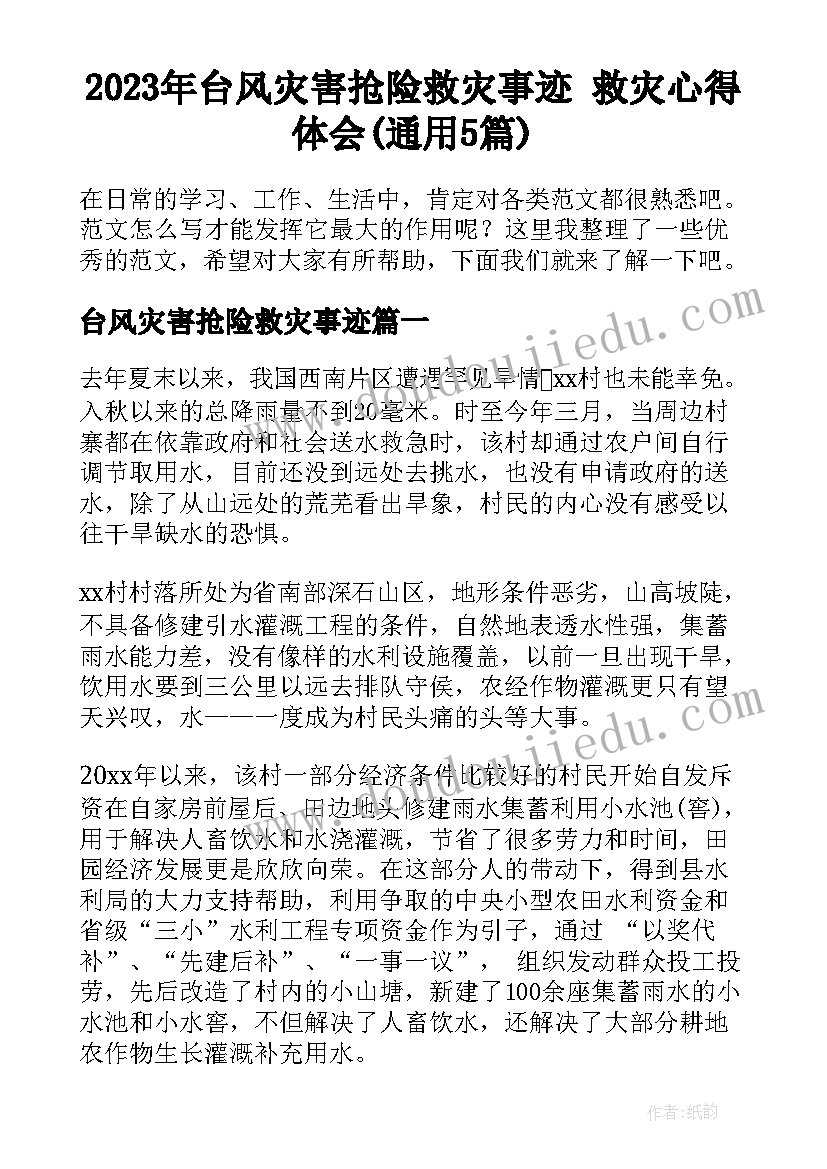 2023年台风灾害抢险救灾事迹 救灾心得体会(通用5篇)