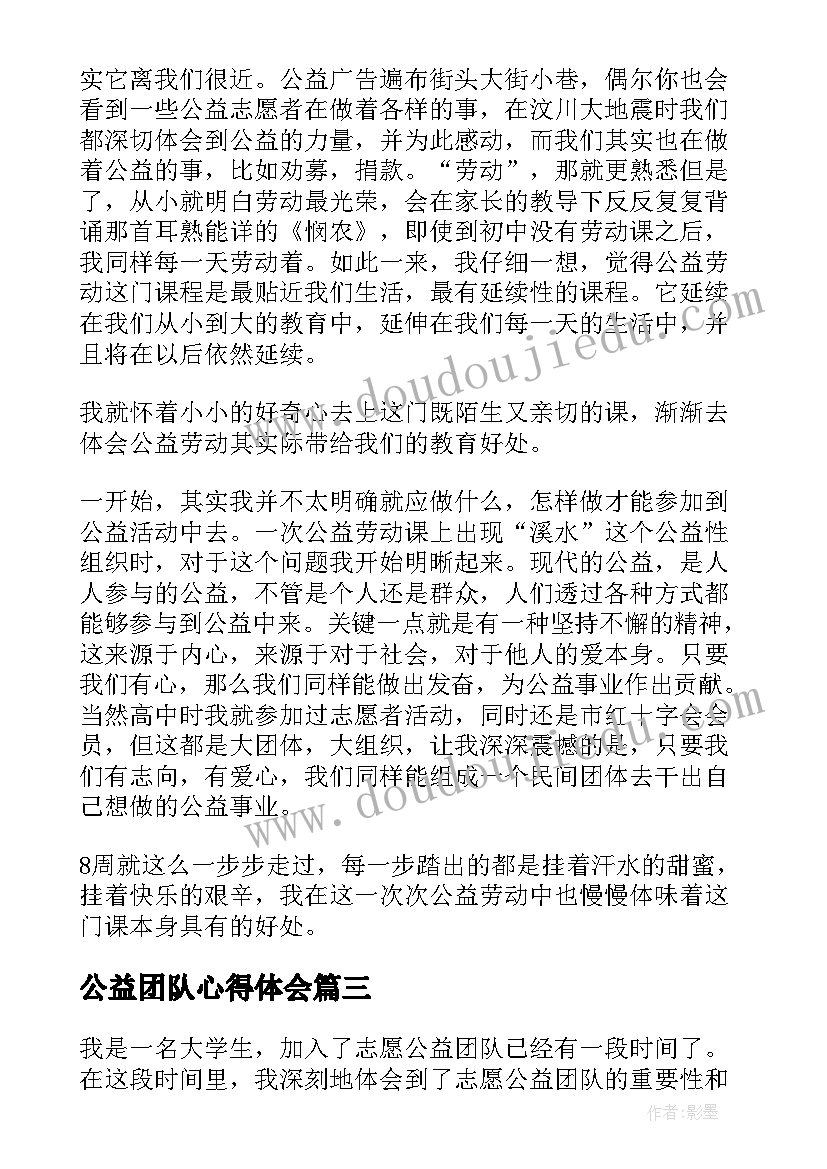 公益团队心得体会(大全5篇)