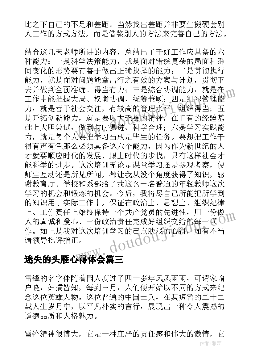 2023年迷失的头雁心得体会 雷锋的故事心得体会(优秀10篇)