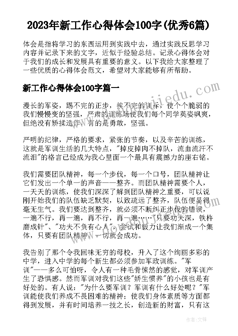 2023年新工作心得体会100字(优秀6篇)