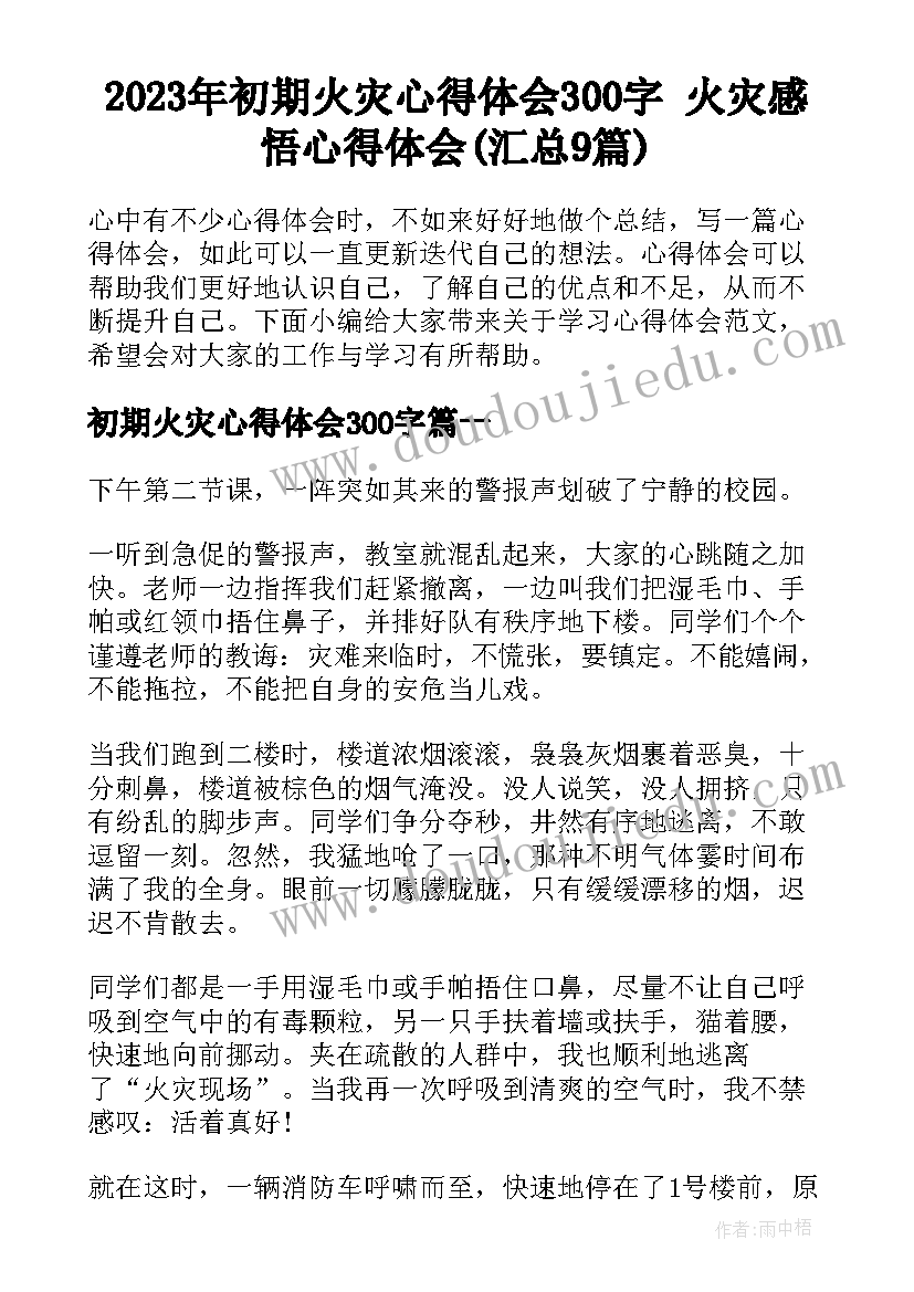 2023年初期火灾心得体会300字 火灾感悟心得体会(汇总9篇)