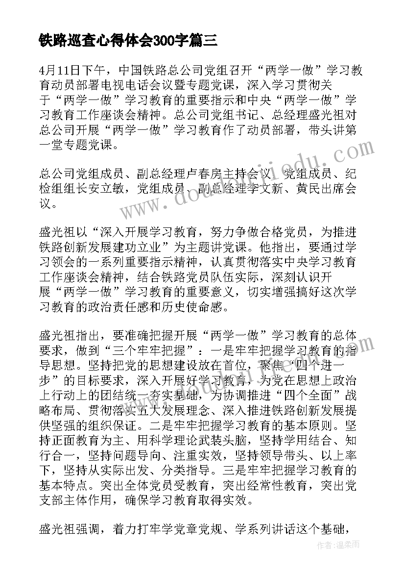 最新铁路巡查心得体会300字(大全6篇)