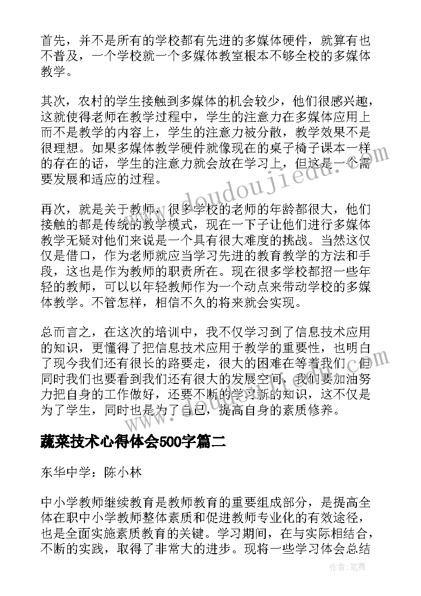 2023年蔬菜技术心得体会500字(大全7篇)