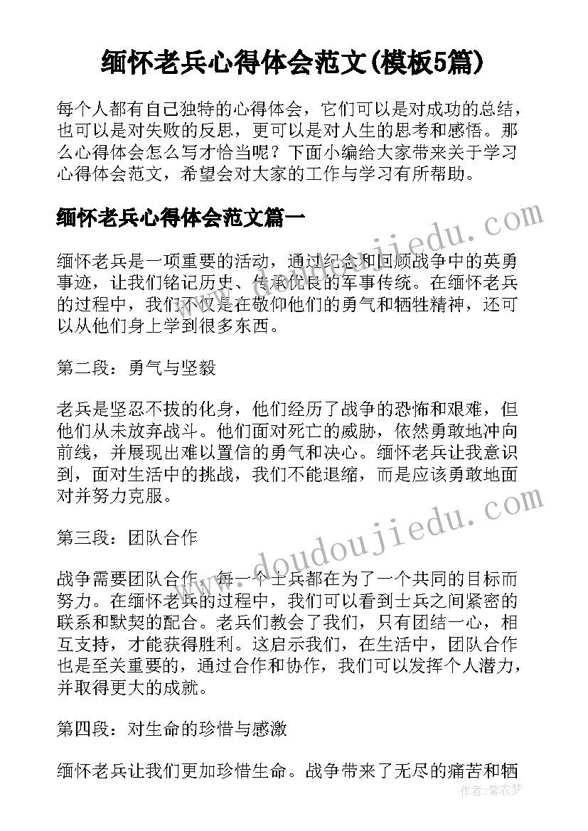 缅怀老兵心得体会范文(模板5篇)