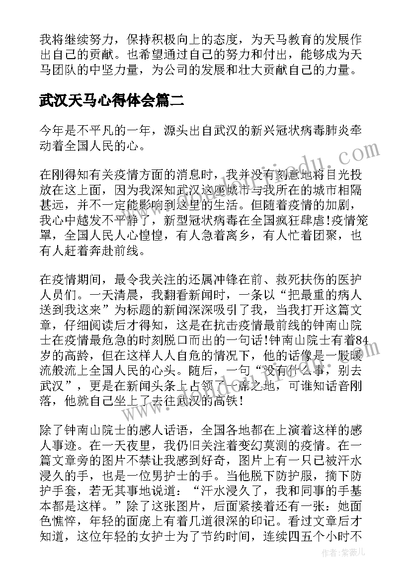 最新武汉天马心得体会(模板5篇)