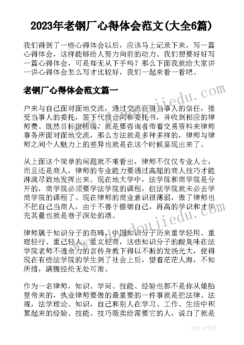 2023年老钢厂心得体会范文(大全6篇)