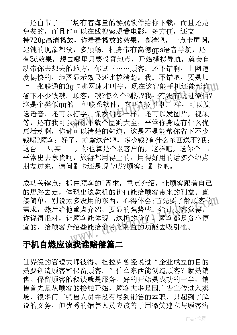 最新手机自燃应该找谁赔偿 手机销售个人心得体会全文(优秀5篇)