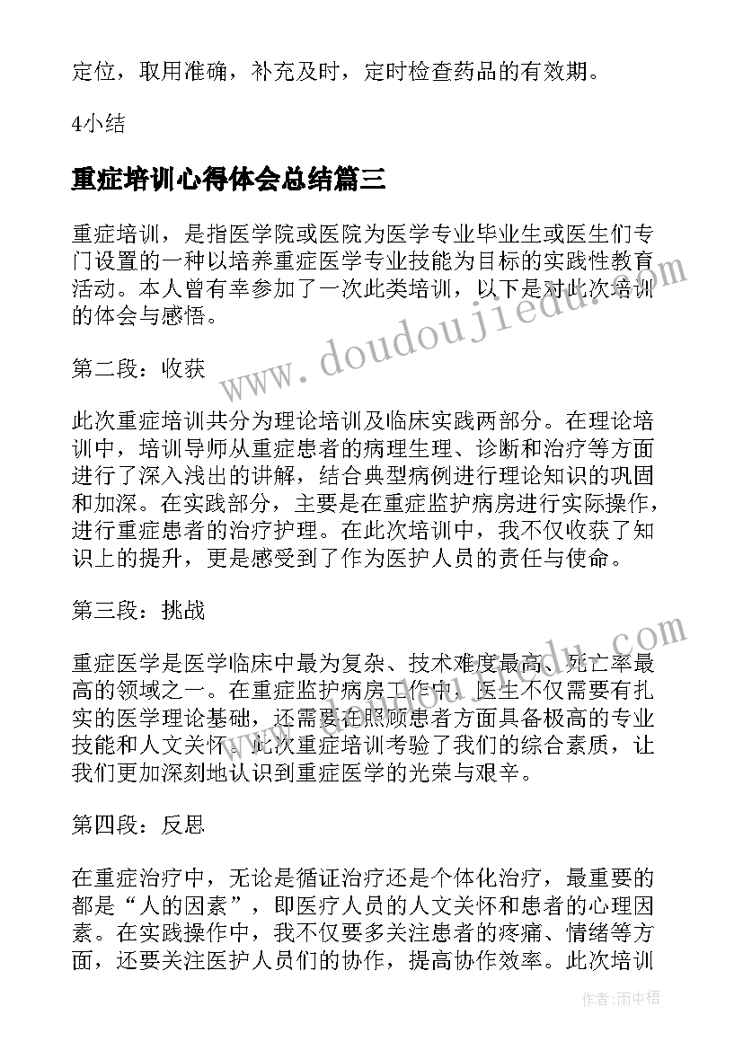 2023年重症培训心得体会总结(实用9篇)