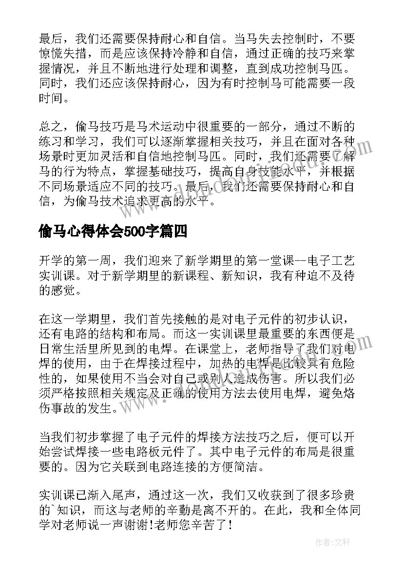 最新偷马心得体会500字(优质9篇)