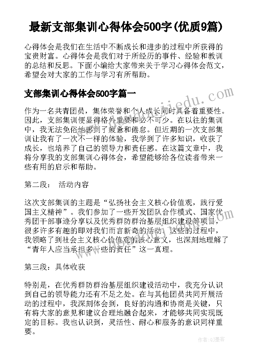 最新支部集训心得体会500字(优质9篇)