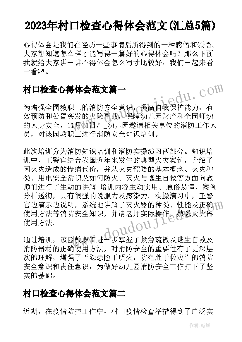 2023年村口检查心得体会范文(汇总5篇)