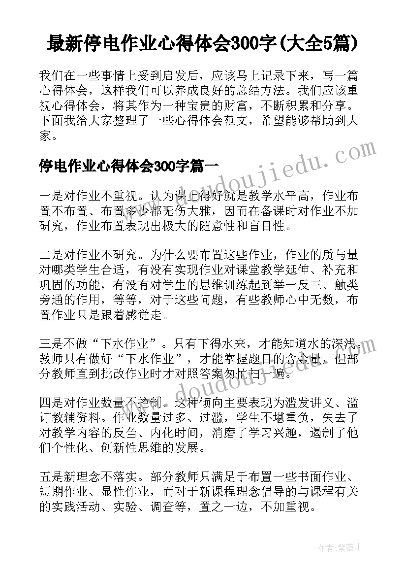 最新停电作业心得体会300字(大全5篇)