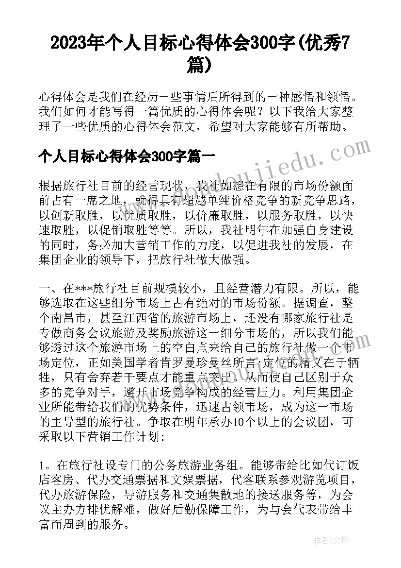 2023年个人目标心得体会300字(优秀7篇)