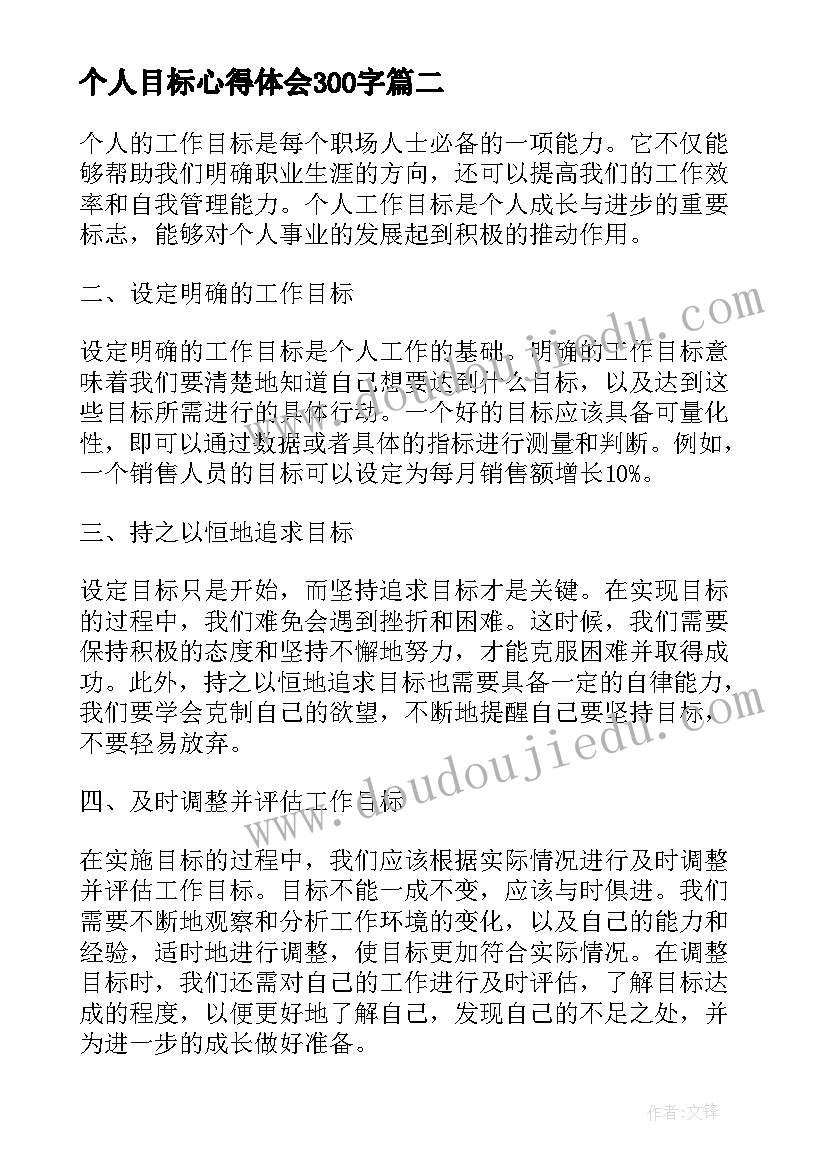 2023年个人目标心得体会300字(优秀7篇)