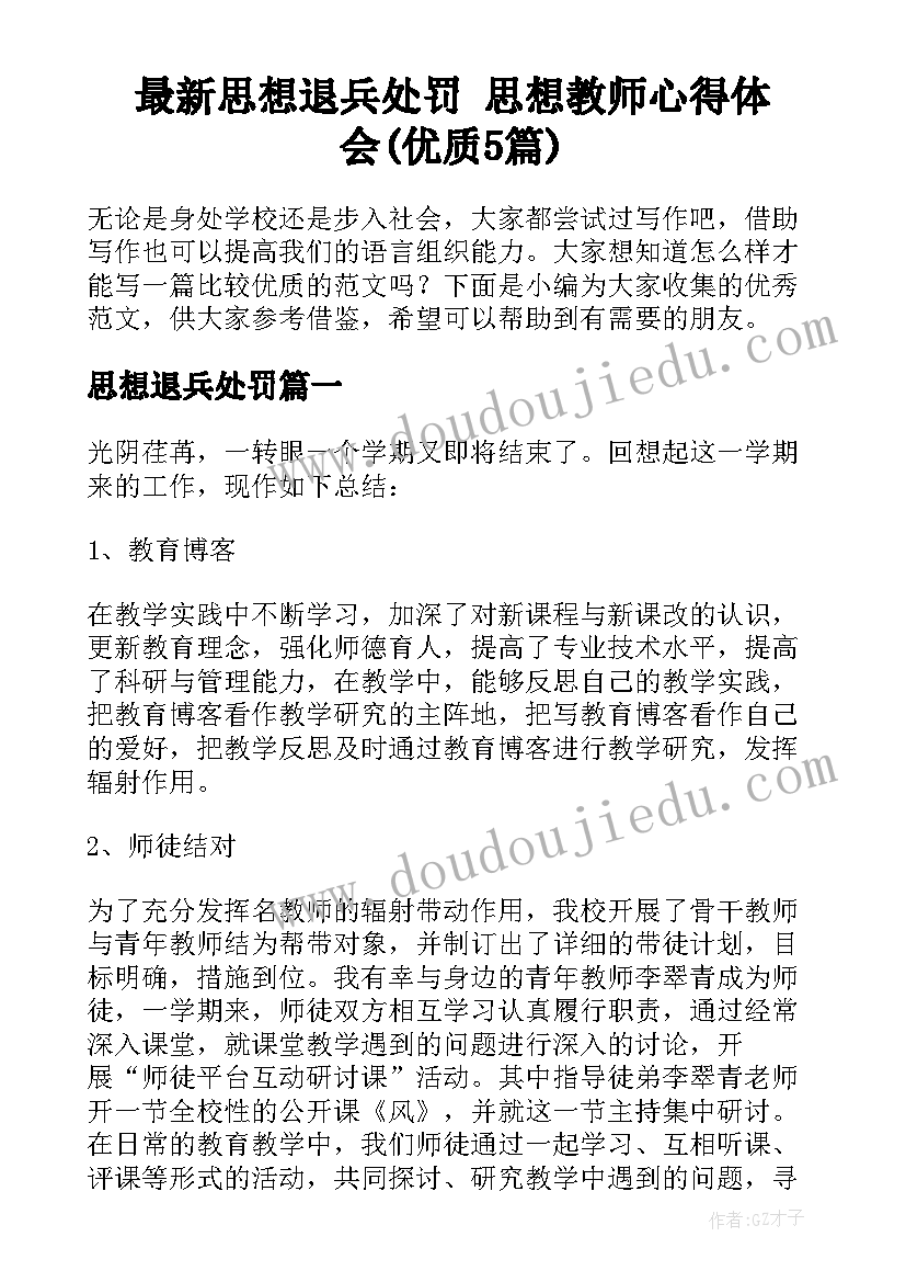 最新思想退兵处罚 思想教师心得体会(优质5篇)