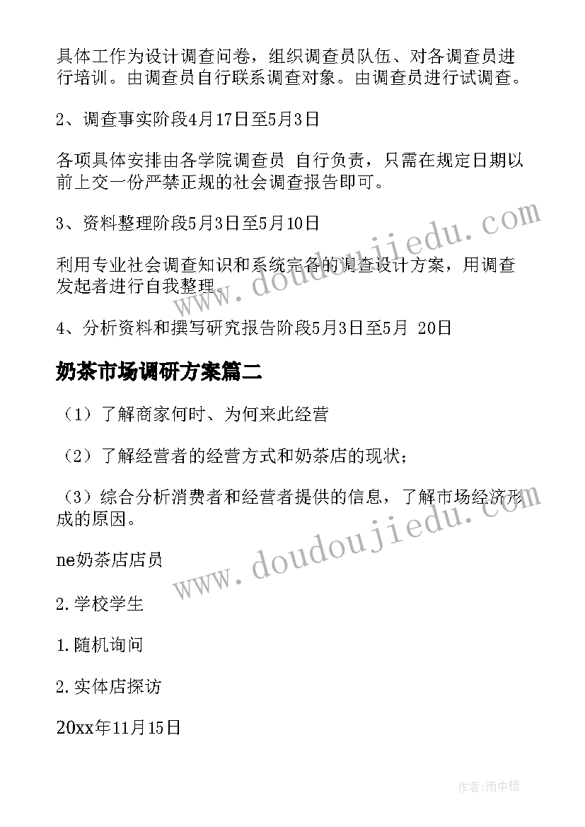 最新奶茶市场调研方案 市场调研方案(优质5篇)