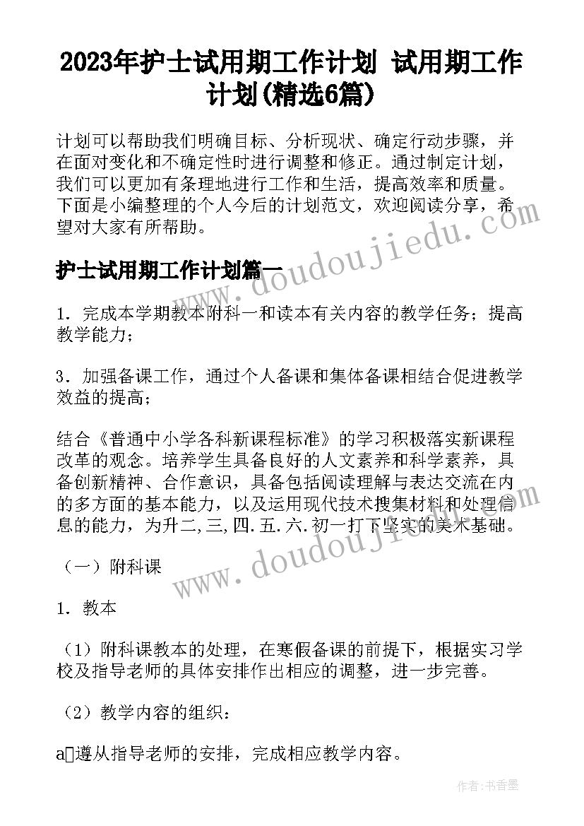 2023年护士试用期工作计划 试用期工作计划(精选6篇)