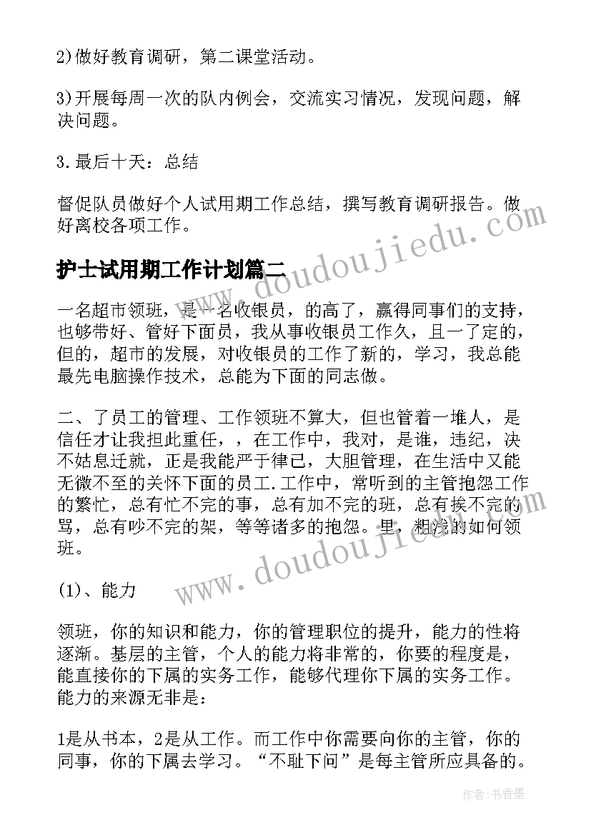 2023年护士试用期工作计划 试用期工作计划(精选6篇)