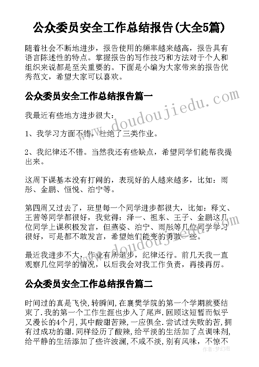 公众委员安全工作总结报告(大全5篇)