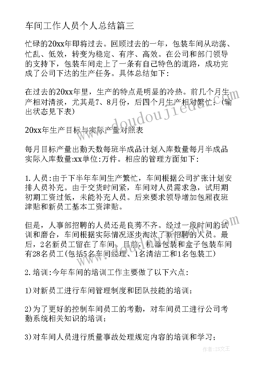 2023年车间工作人员个人总结(汇总9篇)