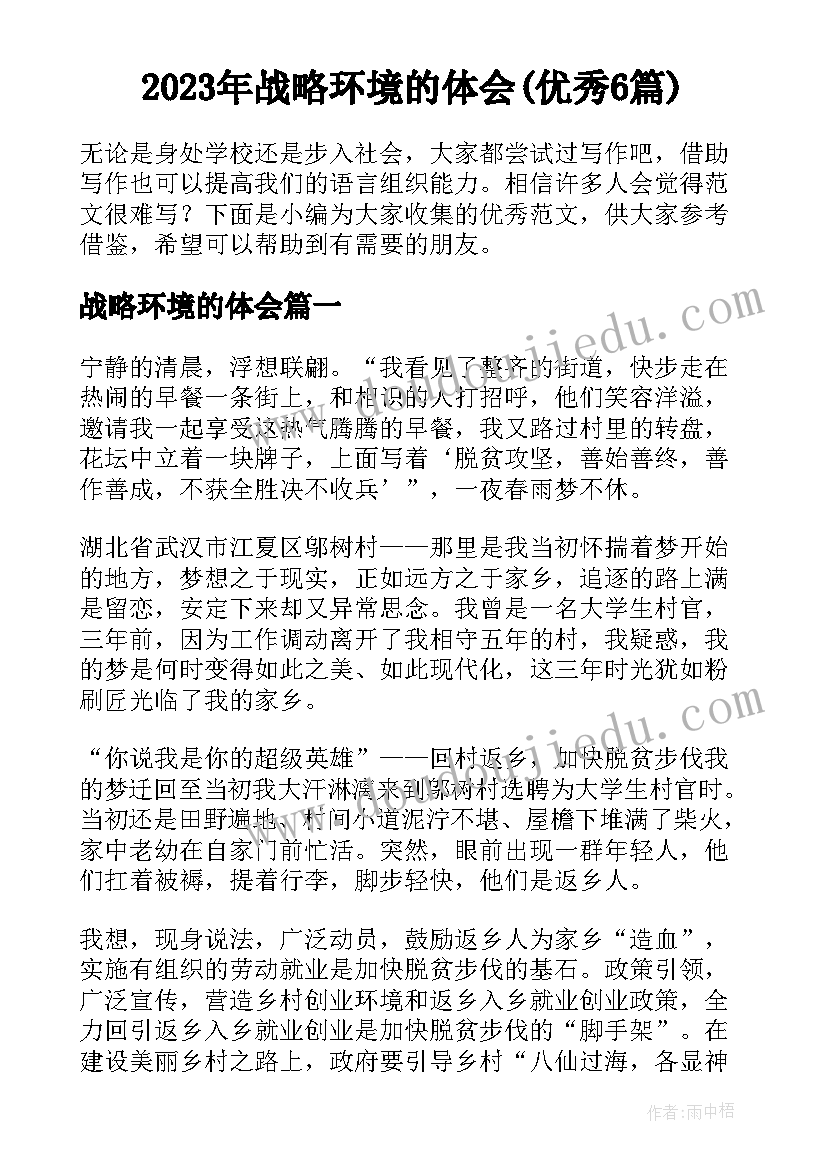 2023年战略环境的体会(优秀6篇)