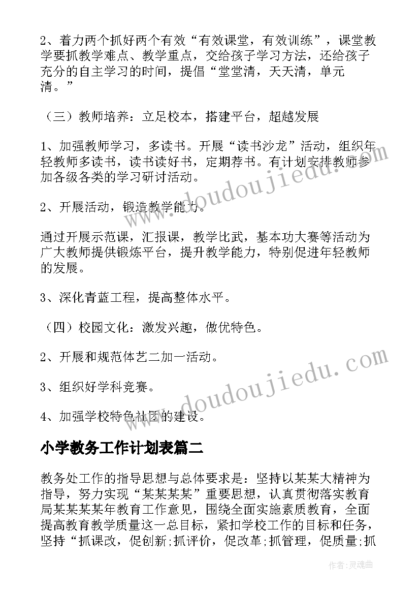 小学教务工作计划表(实用6篇)